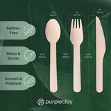 Wooden Compostable Utensils Set - 360 Pieces (120 Forks 120 Spoons 120 Knives) Sturdy Wood Disposable Cutlery - Eco-Friendly Biodegradable Utensils for Party - Free From Plastic Cutlery Set for Eating purpleclay