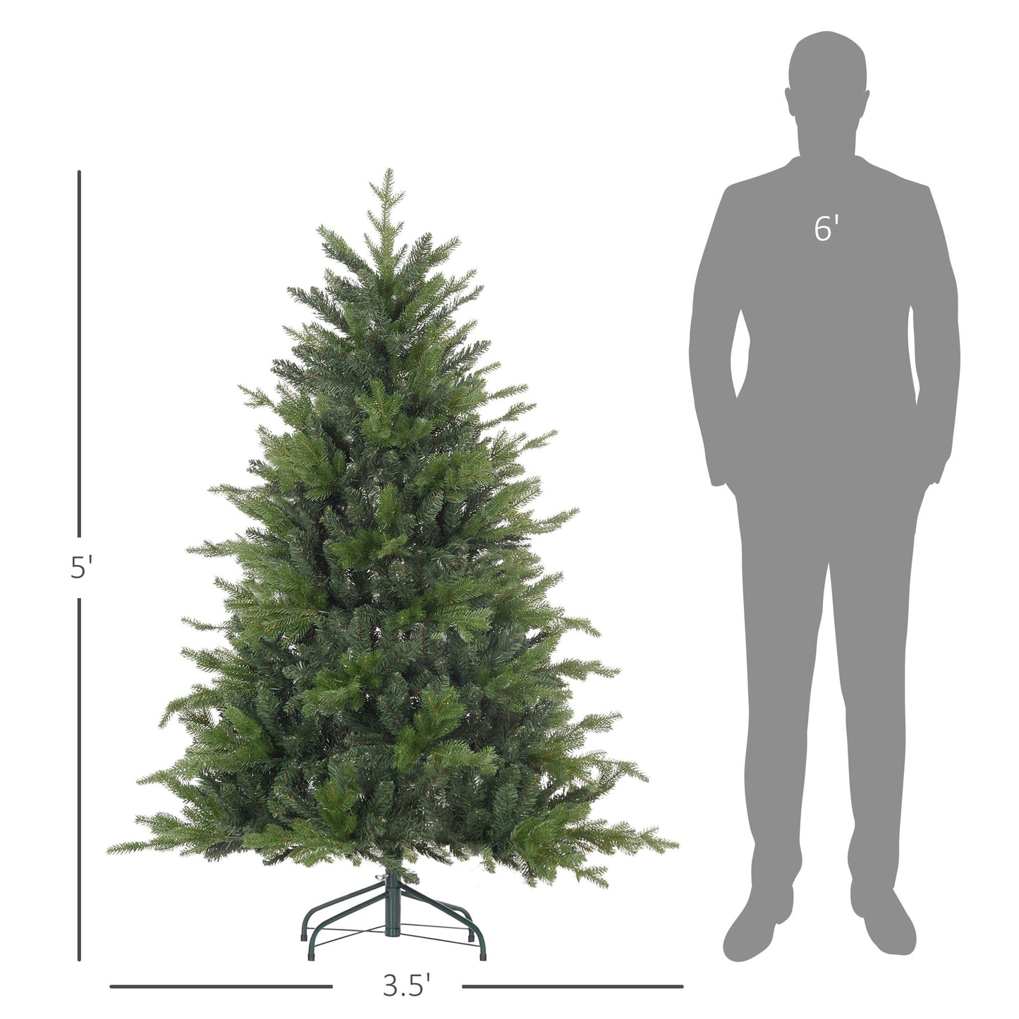 HOMCOM 5ft Artificial Christmas Tree with 1309 Tips, Foldable Metal Stand, Easy Assembly, Hinged Xmas Tree for Home Office Holiday, Green