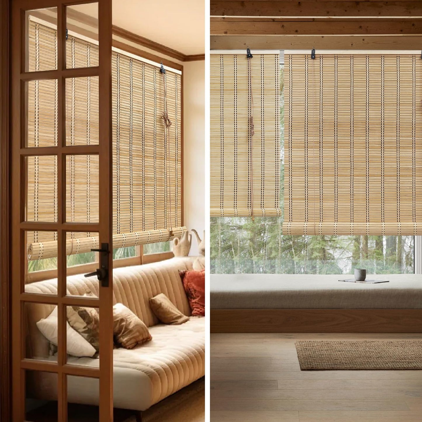 Customisable HIAPES Bamboo Blinds for Interior and Outdoor Windows - Elegant Sunshade and Privacy Solution