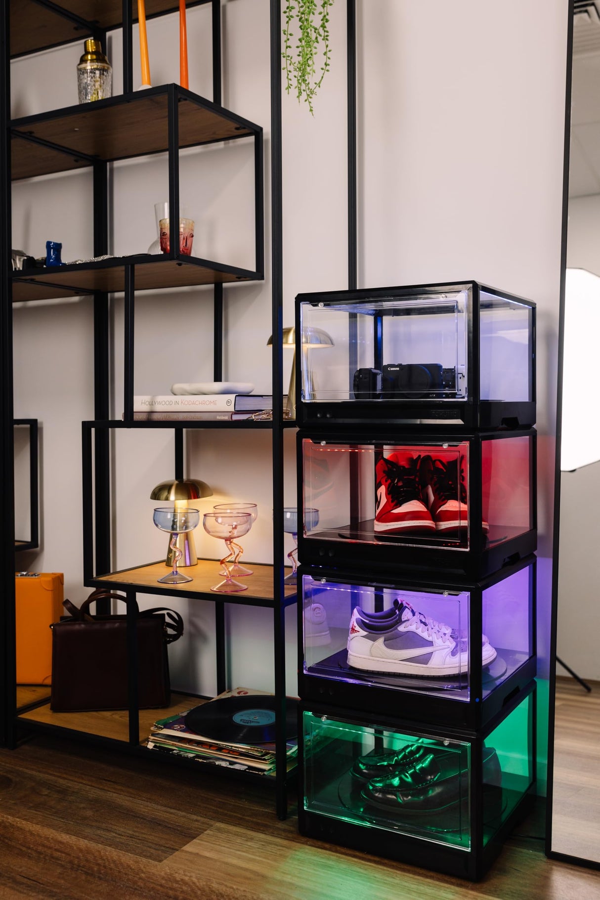 SCHUMI Display Case for Collectibles - LED Stackable Shoe Organizer with 360 Rotation - Display Case Cabinet for Sport Helmet, Toys, Football, Basketball and Collectables Display SCHUMI!