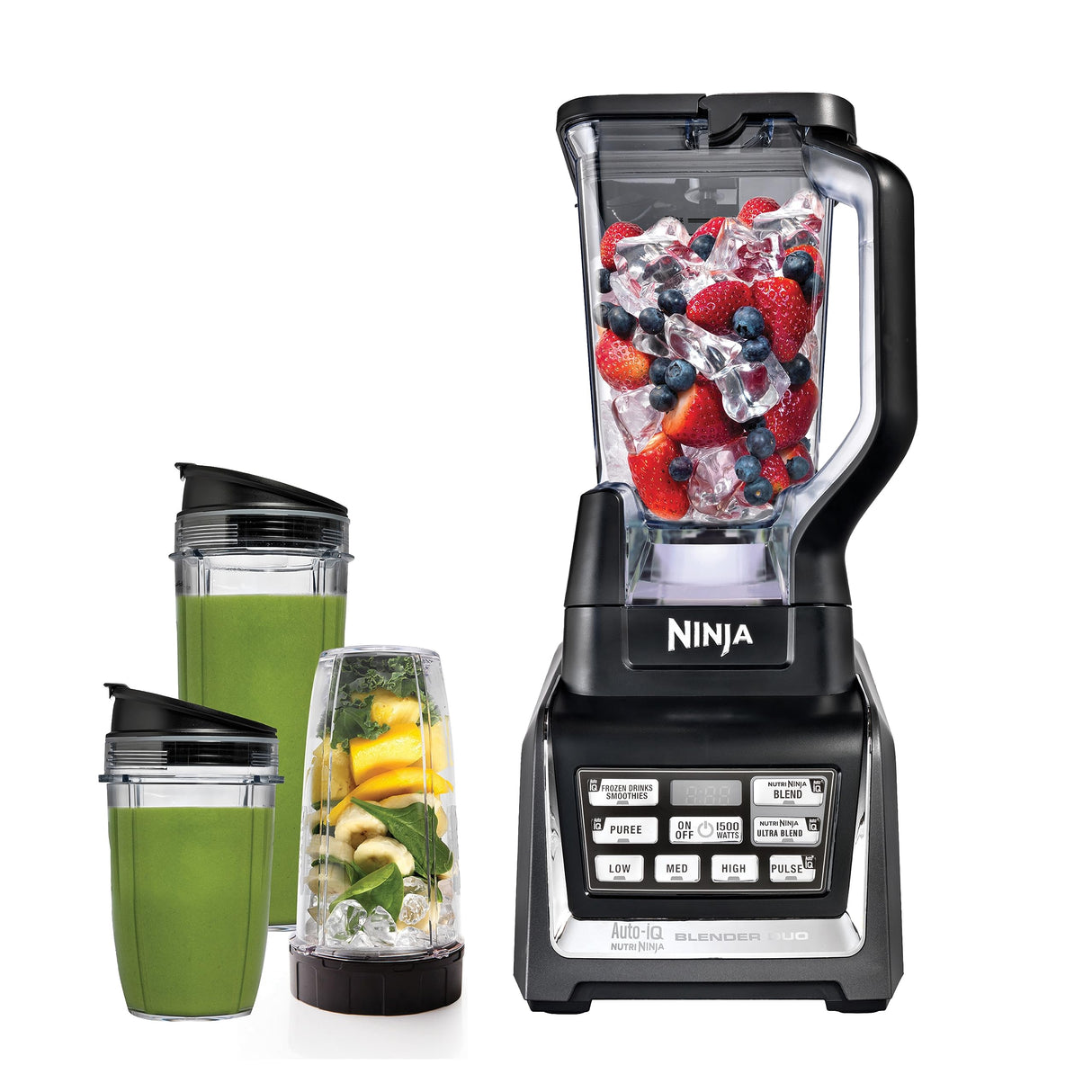 Ninja BL642 Nutri Ninja Personal & Countertop Blender with 1200W Auto-iQ Base, 72 oz. Pitcher, and 18, 24, & 32 oz. To-Go Cups with Spout Lids, For Smoothies, Shakes & More, Dishwasher Safe, Black Ninja