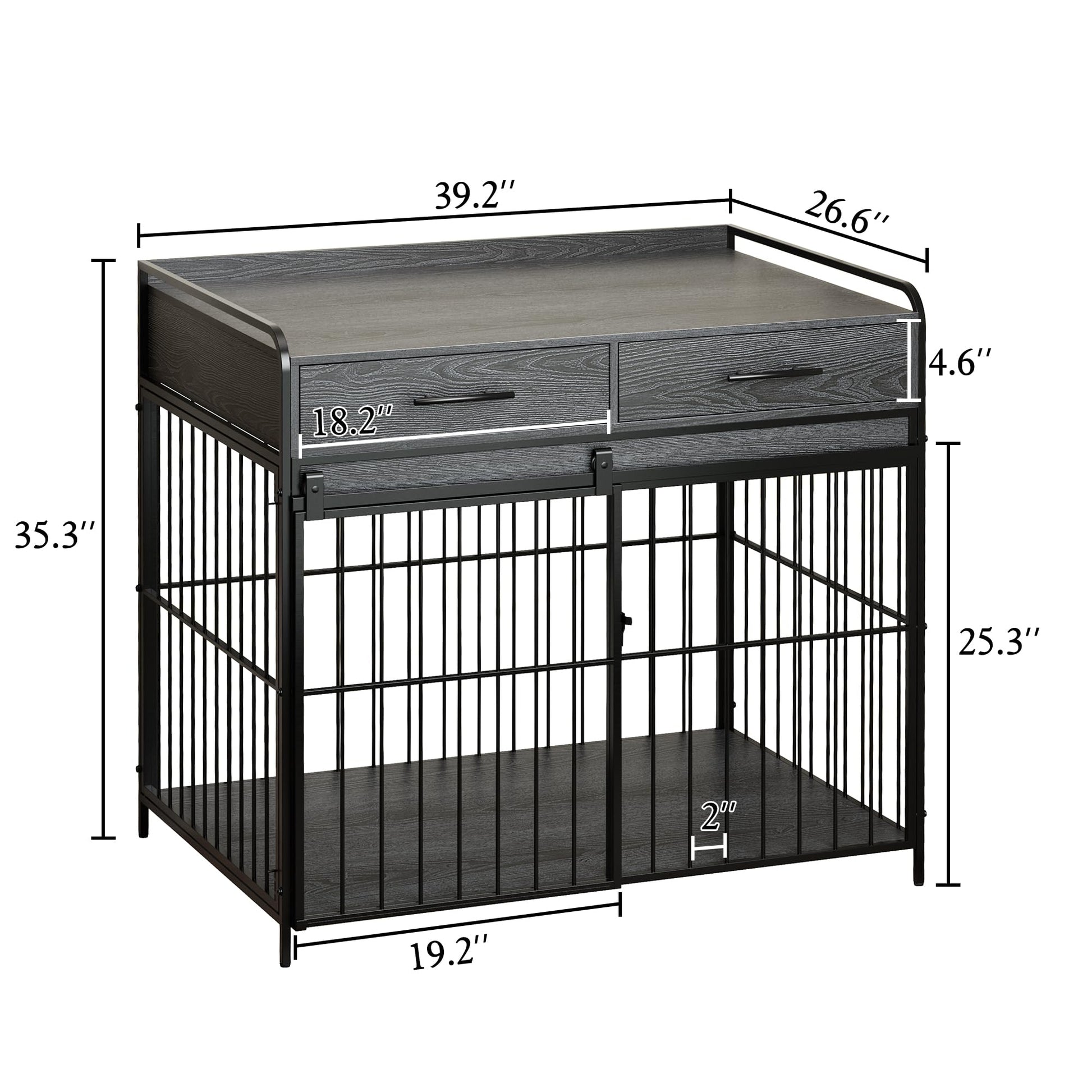 PUPETPO Large Dog Crate Furniture, Indoor Dog Kennel with Storage Drawers, Double Doors Dog Crate End Table Large, Heavy Duty Dog Crate, Decorative Pet Crate Dog Cages for Large Dogs, Grey - WoodArtSupply