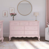 Evolur Aurora 7 Drawer Double Dresser, Dusty Rose Evolur