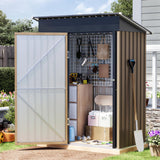 Grovellis 3x5 FT Outdoor Metal Storage Shed, Single Door, 1 Clear Window, Tool Shed for Garden, Patio, Backyard Brown Grovellis