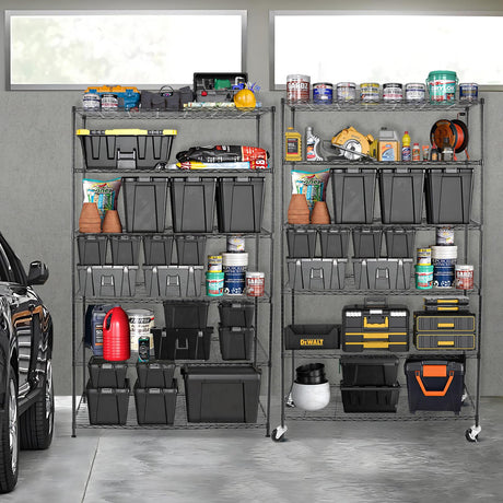 WDT 6 Tier Shelf Shelving Unit with Wheels,Adjustable Metal Shelves for Storage, NSF Black Wire Shelving Rack, 2100Lbs Capacity Heavy Duty Shelving Storage Shelves for Kitchen Garage,47" Dx17 Wx80 H WDT