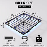 qimamo 14 Inch Floating Queen Bed Frame with Smart LED Lights and Charging Station, Modern Metal Queen Bed Frame, Easy to Assemble, No Box Spring Needed (Queen) qimamo