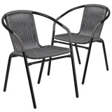 EMMA + OLIVER 2 Pack Gray Rattan Indoor-Outdoor Restaurant Stack Chair with Curved Back EMMA + OLIVER