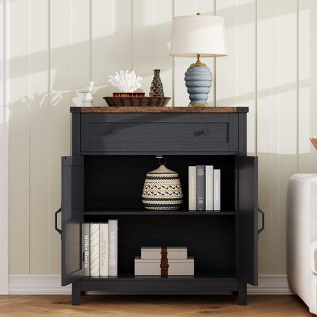 ChooChoo Kitchen Storage Cabinet, Coffee Bar Cabinet, Farmhouse Buffet Sideboard with Drawer for Kitchen, Living Room, Black ChooChoo