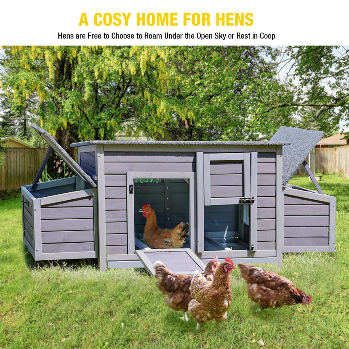 Aivituvin Chicken Coop with Two Nesting Boxes Large Wooden Hen House Outdoor Weatherproof Rabbit Hutch Duck Cage (AIR69) Aivituvin