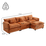 GNIXUU 112" Oversized Sectional Sofa Cloud Couch for Living Room, Modern Chenille L Shaped Couch, Comfy Boucle Modular Sofa Sleeper with Moveable Ottoman & Memory Foam(Orange) GNIXUU