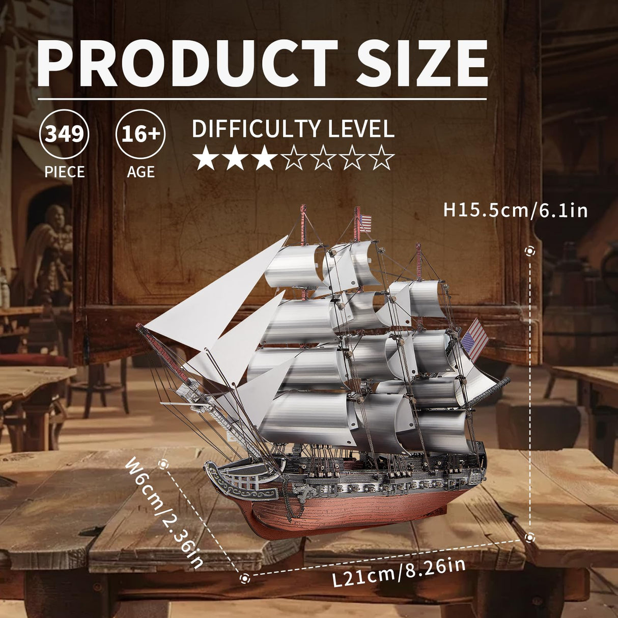Piececool 3D Metal Puzzles, USS Constitution Sailing Boat Models for Adults Sailing Frigate Warship Sailboat Ship Model Building Kits Hobby Crafts for Adults Creative Gift Ideas Birthday Christmas Piececool