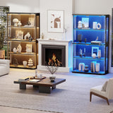 BROTTAR Large Rounded Display Cabinet with Glass Door, 4-Tier Curio Cabinet with 3 Color Lights for Collectibles, Glass Display Case with Transparent Full-Display Surface, Human Body Sensor, Black BROTTAR