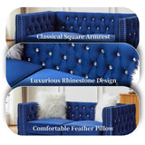 Homies Life 60" Chesterfield Sofa, Velvet Mid-Century Modern Upholstered Loveseat Sofa with 2 Throw Pillows and Acrylic Legs, Nailhead Button Tufted Vintage Couch for Living Room, Apartment, Blue Homies Life