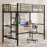 VECELO Loft Bed Twin Size, Metal Bedframe with Removable Ladder and Safety Guardrail, No Box Spring Needed, Space Saving, Noise Free, Matte Black VECELO