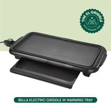 bella Electric Griddle with Warming Tray - Smokeless Indoor Grill, Nonstick Surface, Adjustable Temperature & Cool-touch Handles, 10" x 18", Copper/Black BELLA