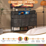 Welfuturer Dresser for Bedroom with 12 Drawers Black Dressers with Charging Station and LED Light 50 inch TV Stand Chest of Drawers with Shoe Rack and Open Shelf for Living Room Entryway Halfway Welfuturer