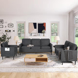STHOUYN 3 Piece Living Room Furniture Sets, 3 Seat Couch and Loveseat with 2 USB, Single Sofa Accent Chair, Modern Small Couches for Small Spaces, Bedroom, Apartment (Dark Grey) STHOUYN