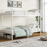 QUJEON Bunk Bed,Twin Over Twin Bunk Beds for Kids Teens Adults,Heavy Duty Metal Slats Bed Frame with Ladders and Guardrail,400 lbs Capacity,No Spring Box Required,White QUJEON