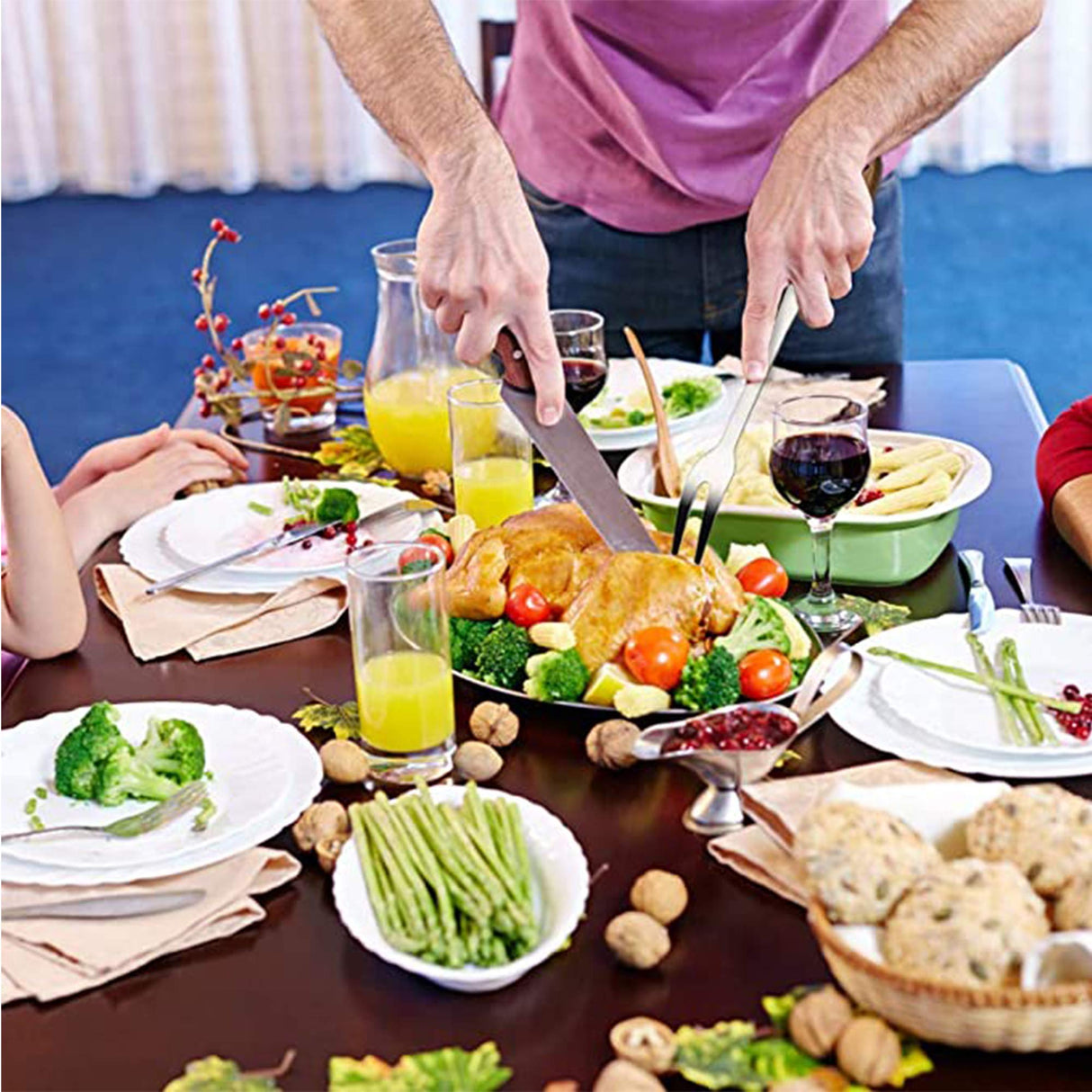 Fantasyon 2 Pack Meat Fork with Wooden Handle, Stainless Steel Meat Forged Carving Fork for Kitchen Roast (13 Inch, 10 Inch) Fantasyon