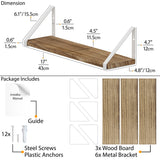 Wallniture Ponza Floating Shelves for Wall Bathroom Shelves Wall Mounted Set of 3, Burned Finish Wood Shelves with White Shelf Brackets Wallniture