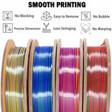 PLA Filament 1.75mm, Tri-Colors 3D Printer Filament, Rainbow PLA Filament Bundle, Coextrusion 3D Filament with Silk PLA Color Change, 3D Printing Filament +/-0.02mm, 200g X 4 Spool OVVNYXE