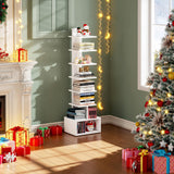 TUTOTAK Narrow Bookshelf, Vertical 8-Tier Bookcase, Spine Book Shelf for Small Space, Small Standing Shelf for Living Room, Office, Study, Entryway, White BS07BW008 TUTOTAK