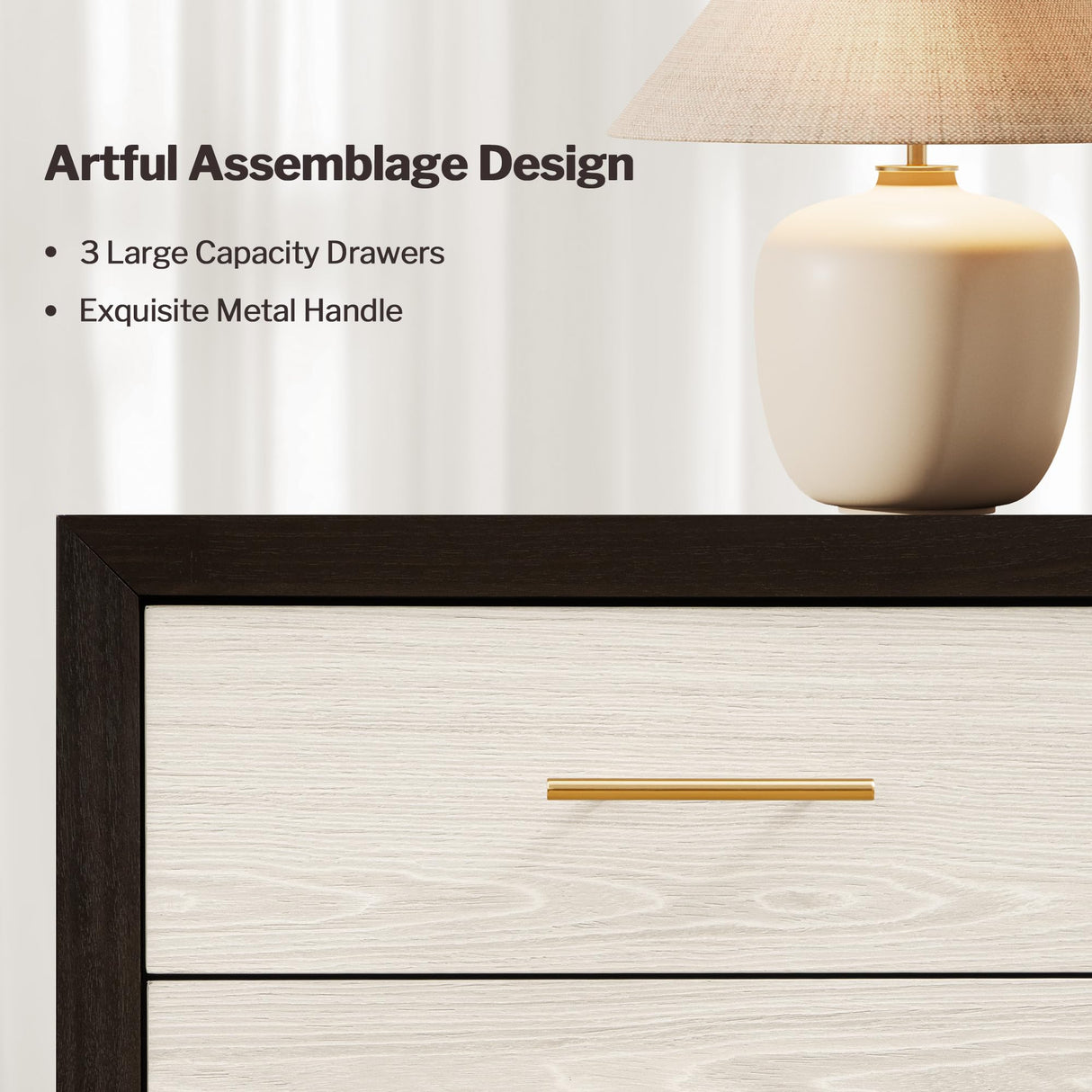 SICOTAS 24" Night Stands Set of 2, Black Nightstand with Charging Station, Large 3 Drawers Nightstand, Tall Mid Century Modern Nightstands Bedroom Bed Side Table for Bedroom Living Room Sofa SICOTAS