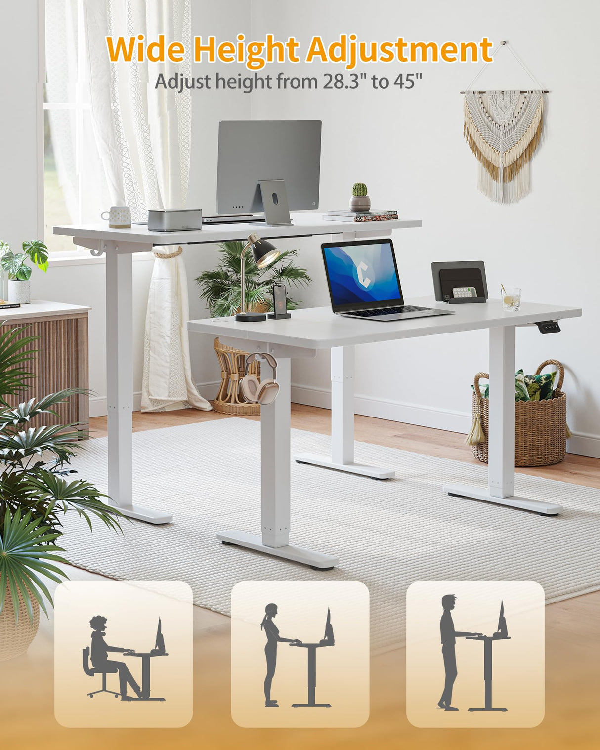 CubiCubi Electric Standing Desk, 60 x 24 Inches Height Adjustable Sit Stand Desk, Ergonomic Home Office Computer Workstation, White CubiCubi