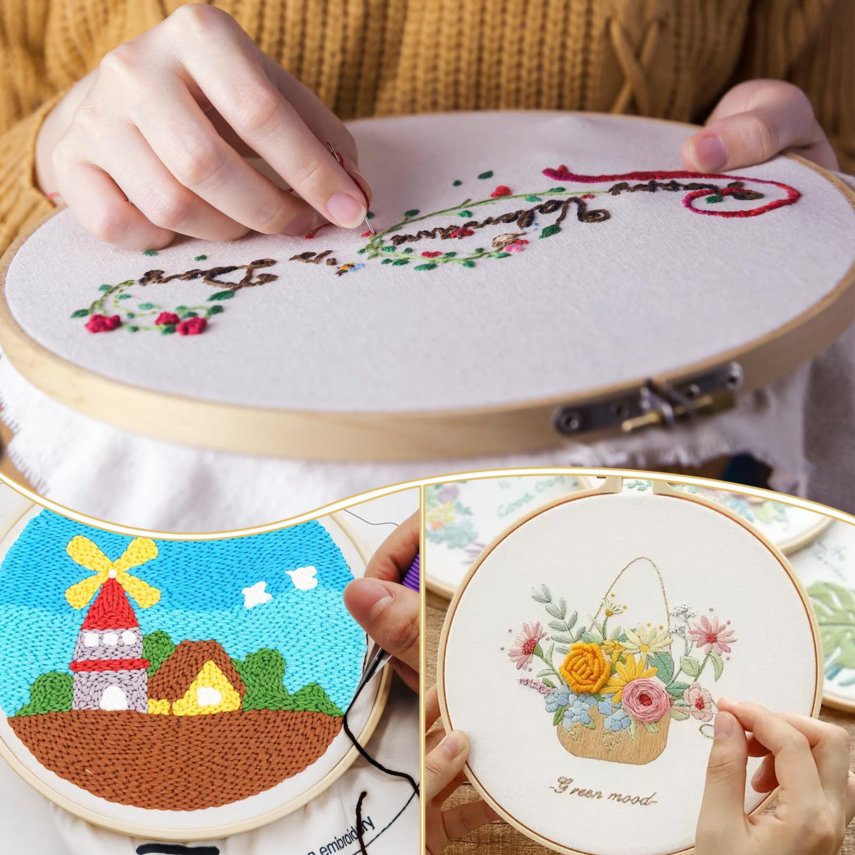 16 Pcs Embroidery Fabric Cloth,4 Sizes 5.9 to 11.8inch Embroidery Cloth Fabric Squares,Pre-Cut White Cotton Embroiderys Cloths for Embroiderys Garment Craft DIVINA VITAE