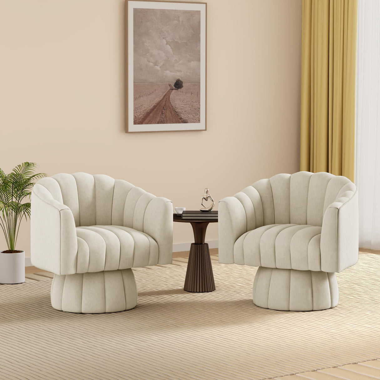 Dewhut Swivel Accent Chair Set of 2,Mid Century 360° Swivel Barrel Chair,Fluffy Velvet Fabric Chairs,Round Club Arm Chair,Upholstered Single Sofa Seating for Home,Living Room, Bedroom,Waiting Room Dewhut