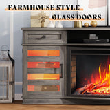 AMERLIFE 70" Curved Fireplace TV Stands with 36'' Electric Fireplace, Farmhouse LED Entertainment Center for TVs up to 80'' with Glass Door & Adjustable Shelves, Wash Gray AMERLIFE