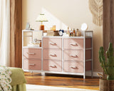 Casaottima Dresser for Bedroom with Charging Station, 52" Long Dresser with 8 Storage Drawers, Large Fabric Dressers Chests of Drawers with Shelves, Pink Casaottima