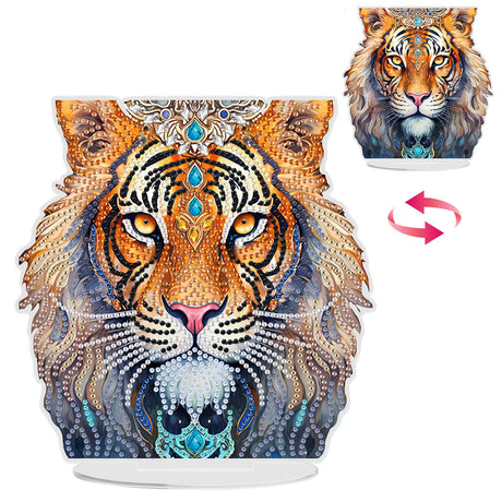 GHHKUD Tiger Diamond Painting Desktop Ornament for Adults, Stand Up Animals Diamond Art Ornaments Double Sided, DIY Special Diamond Gem Craft Art Tabletop Placement Board Kit for Home Decor GHHKUD