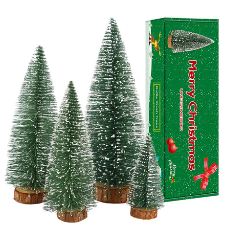 Mini Christmas Tree, Small Pine Tree with Wooden Bases for Xmas Holiday Party Home Tabletop Tree Decor (Green 4pcs) UNIPRIMEBBQ