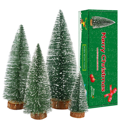 Mini Christmas Tree, Small Pine Tree with Wooden Bases for Xmas Holiday Party Home Tabletop Tree Decor (Green 4pcs)