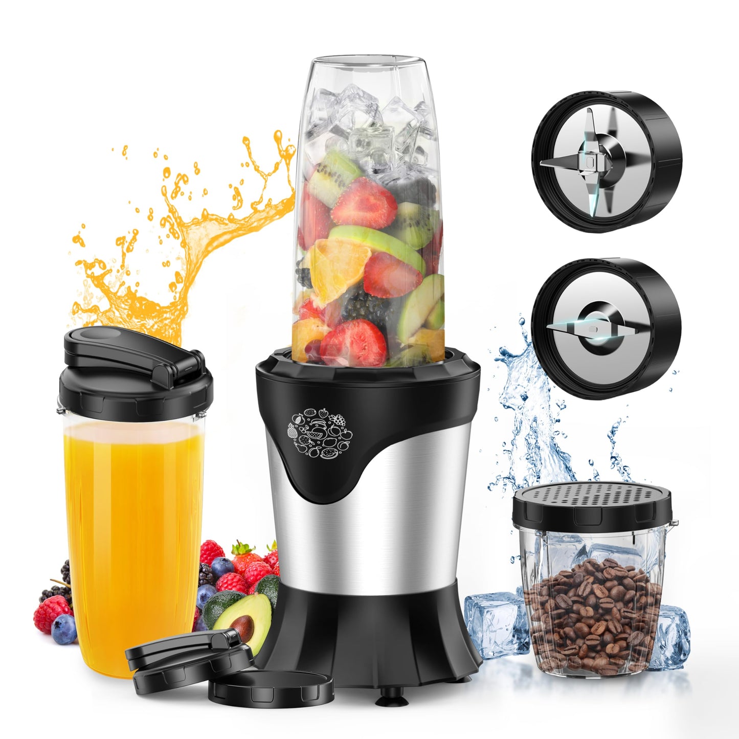 Suavo Smoothie Blender 1100W Portable Personal Blender for Shakes and Smoothies with 2 * 22Oz To-Go Cups & Lids, Includes Portable Coffee Grinder and 10Oz BPA-Free Travel Cup Countertop Mixer Blender