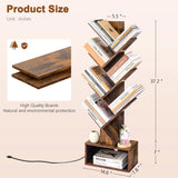Hoctieon 6 Tier Tree Bookshelf, Tall Bookcase, Freestanding Book Shelf with LED Lights, Display Floor Standing Storage Shelf, Book Organizer Shelves for Home Office, Living Room, Rustic Brown Hoctieon