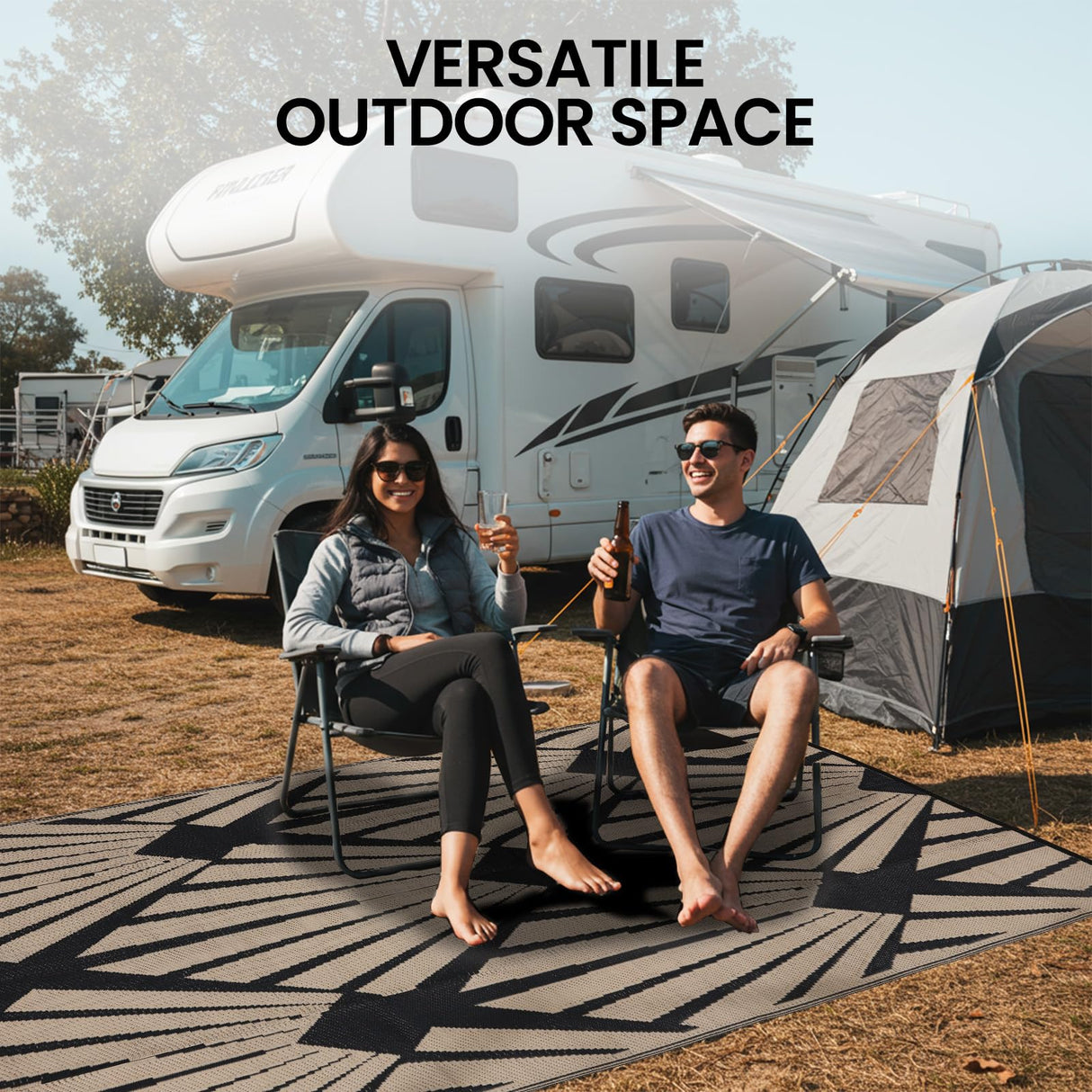 Reversible Outdoor Plastic Straw Rug 5x8 Ft, Waterproof Foldable Camping Mat with Uv Protection, Quick-Dry Plastic Straw Patio Carpet for Deck Rv Porch Backyard Black & Brown BUPPLEE