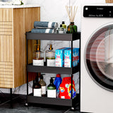 SPACEKEEPER Storage Rolling Cart 3 Tier, Laundry Room Organization Bathroom Cart Organizer Utility Mobile Shelving Unit Multi-Functional Shelves for Office, Kitchen, Black SPACEKEEPER