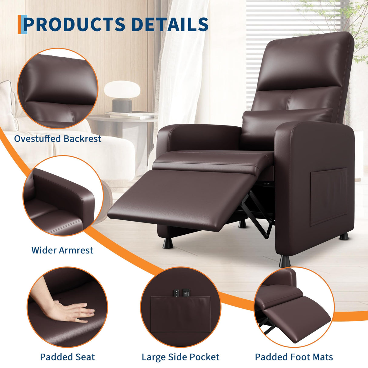 GarveeHome Power Recliner Chair - Heat and Massage, Adjustable Electric Recliner Ergonomic PU Leather Single Sofa, Tall Back, Padded Seat, Home Theater Seating for Living Room GarveeHome