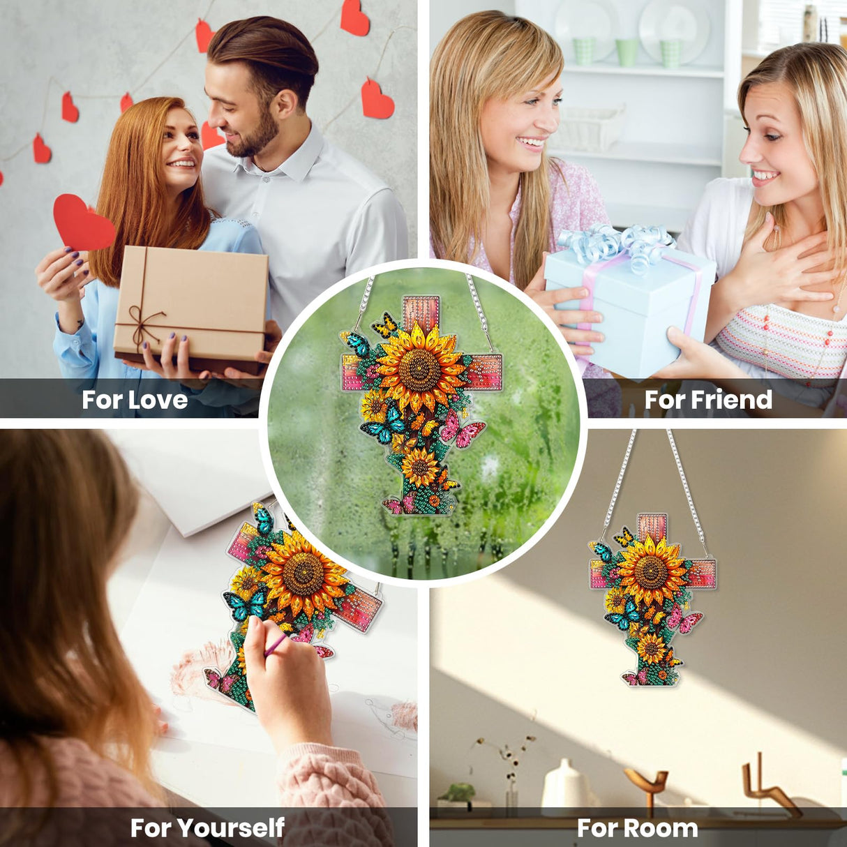 EOBROMD Diamond Hanging Art Kits for Adults, Cross Butterfly Suncatcher Diamond Art Painting, DIY Special Shaped Rhinestone Kits for Adults, Window Pendants Home Garden Wall Hanging Ornament EOBROMD