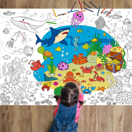 Under The Sea Giant Coloring Poster for Kids Large Coloring Tablecloth Summer Ocean Roll Paper Books Sheets Page Huge Table Art Crafts for Wall Classroom Home Gift Birthday Party Supplies Decoration Tevxj