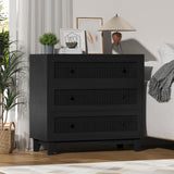 Boonatu Rattan & Wooden 3-Drawer Dresser for Bedroom, Short Chests of Drawers for Clothes Organizer, Durable Nightstand with Ample Storage, Farmhouse Boho Side Table for Hallway Boonatu