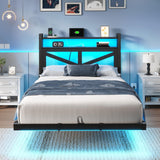 YITAHOME Twin Size Floating Bed Frame with USB Charging Station Storage Headboard and with Led Light, Heavy Duty Metal Platform Bed Frame, No Box Spring Needed, Easy Assembly and Noise Free, Black YITAHOME