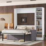 Full Size Murphy Bed Wall Bed with Sofa and Storage Shelves, White Merax