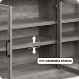 BELLEZE Sideboard Buffet Cabinet, 55” Entertainment Center Modern Wood Glass-Buffet-Sideboard with Storage Cabinet Console Table Adjustable Shelves for Dinning Room Living Room Hallway, Gray Wash BELLEZE