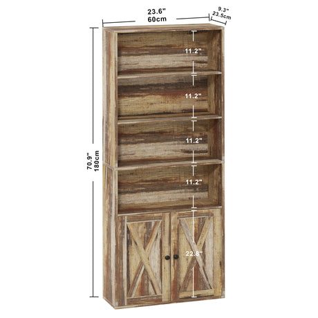 Industrial Brown 6-Tier Bookshelf with Doors – IRONCK Floor Standing Storage for Home Office and Living Room IRONCK