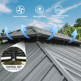 Domi 10x14FT Hardtop Gazebos, Aluminum Metal Gazebo with Galvanized Steel Double Roof Canopy, Curtain and Netting, Permanent Gazebo Pavilion for Patio, Backyard, Deck and Lawn, Grey domi outdoor living