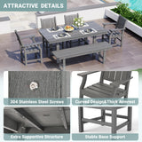Pamapic 6 PCS Outdoor Dining Set, Spacious HDPE Outdoor Table with 4 Chairs and 1 Bench, Wood Grain Patio Furniture Sets with Elegant Armrest, All-Weather Patio Dining Table with Umbrella Hole, Gray Pamapic