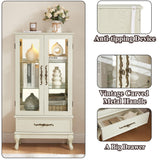 nifoti 51" H Lighted Curio Cabinet Display Case, Glass Curio Cabinet with Adjustable Shelves,Tempered Glass Door and Drawer, Wooden Cabinets w/Mirrored Back Pane for Living Room (Antique White) nifoti